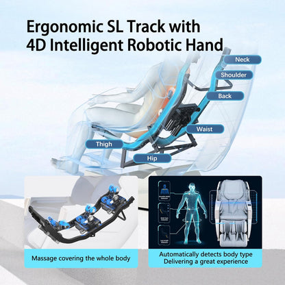 R8606 Massage Chair Full Body with AI Voice,53.15" SL Track Zero Gravity Massage Chairs with Auto Extendable Footrest,12 Modes,Heating,Foot Roller,App Control,Pet-Scratch Resistant Shell