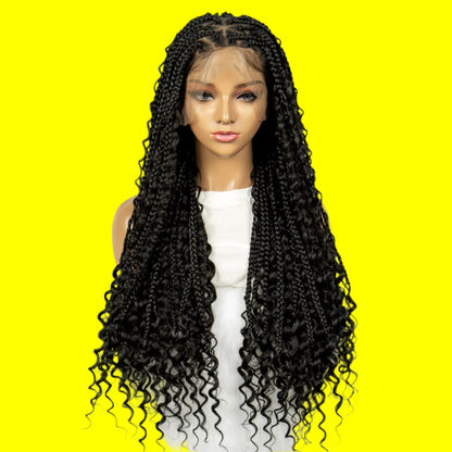 BohoGoddess™ Braided Wig – Full Lace Bohemian Box Braids with Curly Ends & Baby Hairs