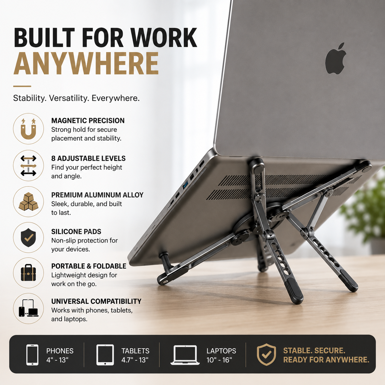 Portable Laptop Stand – Foldable Magnetic Metal Stand