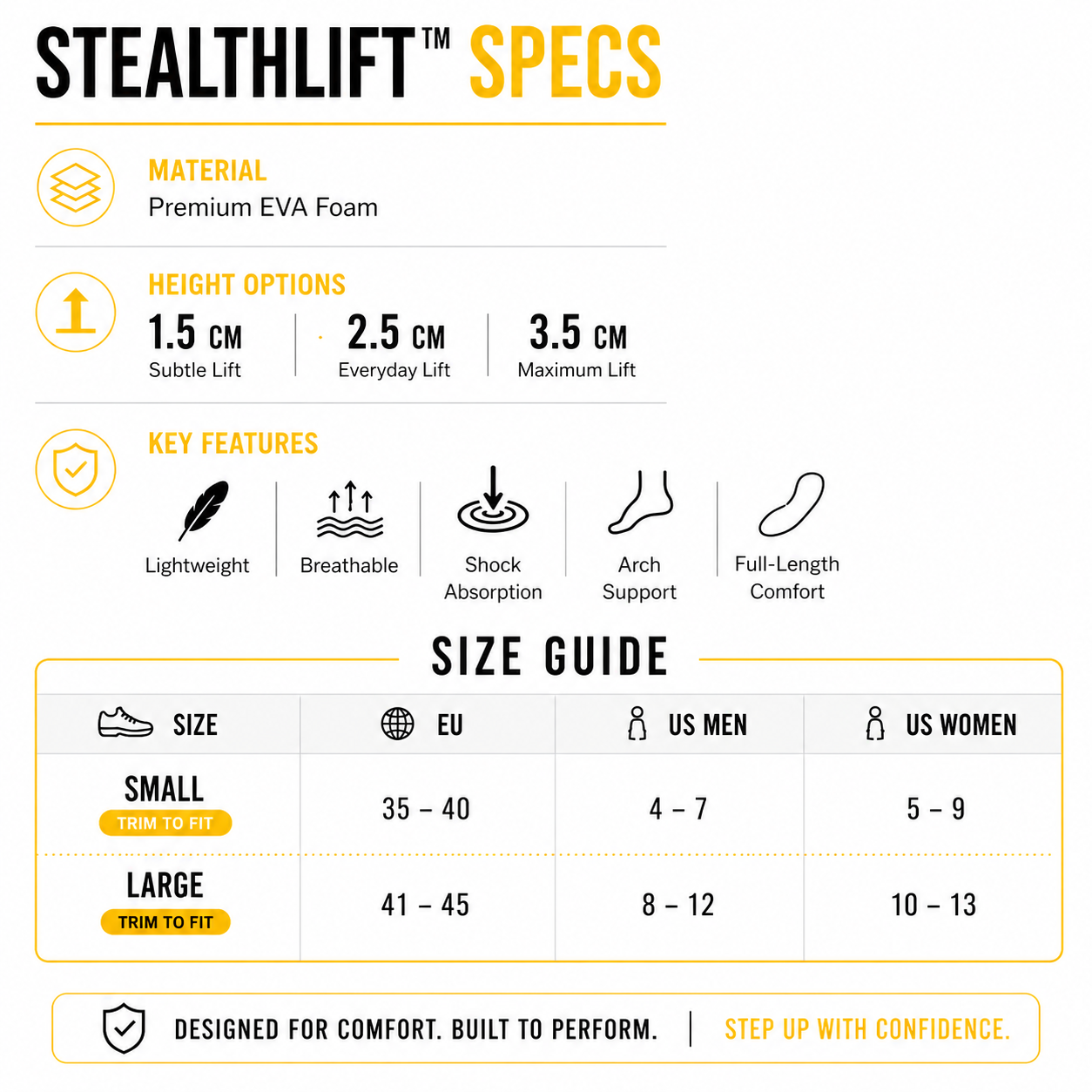 StealthLift™ Height Increase Insoles | Invisible Lift | All-Day Comfort