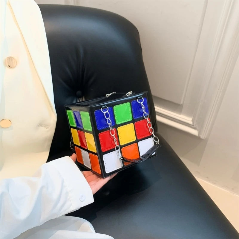 Women'S Cube Handbag Square Box Shaped Clutch Bag, Colorful Cube Purse for Girl Valentine Gift