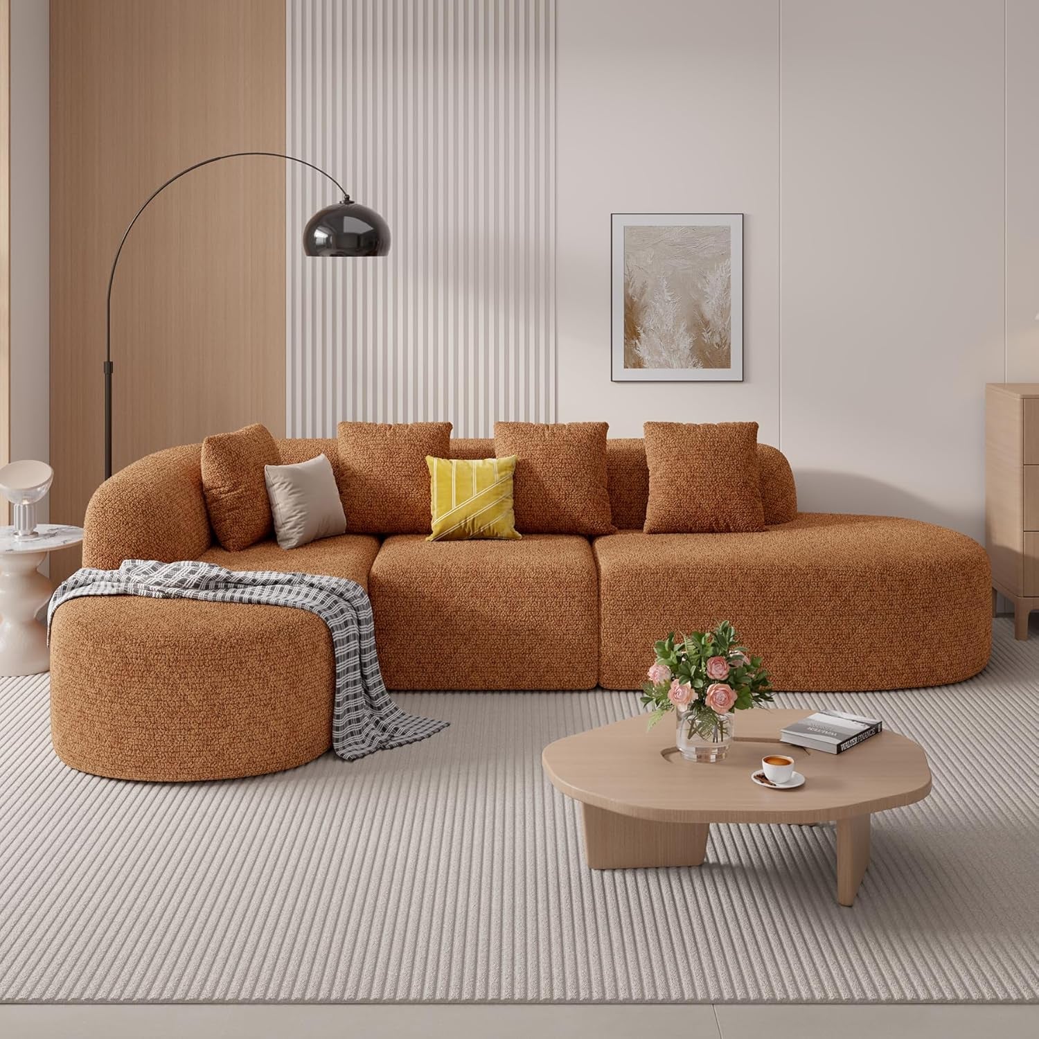 114 Inch Boneless Couches for Living Room,Modern Modular Sectional Sofa with Chaise,L-Shape Cloud Sectional Couch,No Assembly Required,Brown