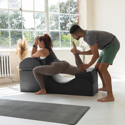 Kami Convertible Chaise/Bed Bench for Yoga & Massage - 2-In-1 End of Bed Ottoman with Concealed Fold Out Yoga Lounge Chair, 18" Wide, Microvelvet Bone Ivory