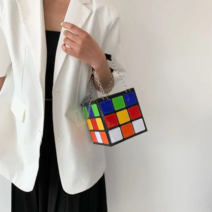 Women'S Cube Handbag Square Box Shaped Clutch Bag, Colorful Cube Purse for Girl Valentine Gift