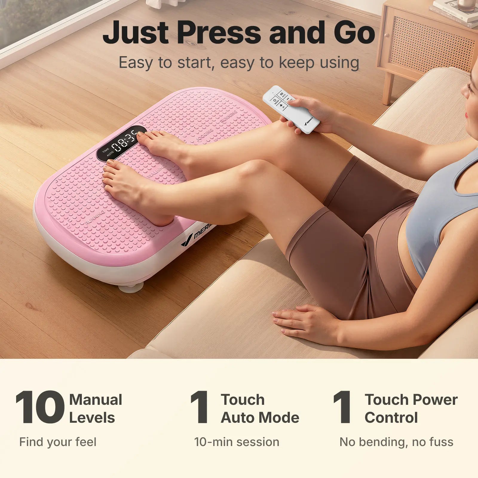 Merach High-Power Vibration Plate Exercise Machine,440Lbs Weight Capacity, Bluetooth Remote Control, 4 Workout Modes for Home Gym Fitness Equipment Backtoschool