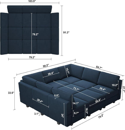 Modular Sectional Sofa with Ottomans Velvet Reversible Sleeper Sectional Sofa with Chaise Modular Sleeper Sofa Bed with Storage Seat Blue