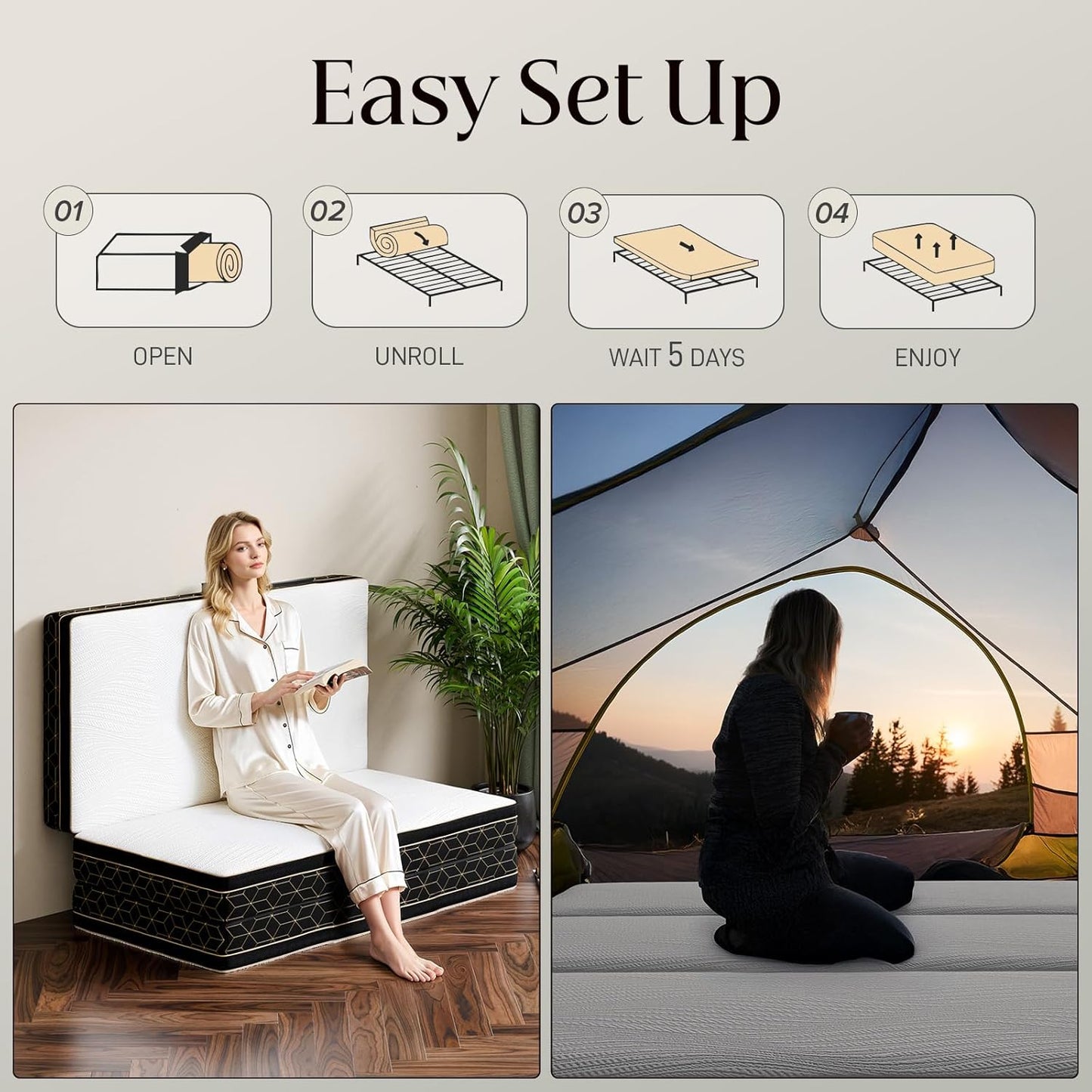 Tri-Fold Memory Foam Mattress Queen - 4 Inch Portable Folding Sofa Bed with Handle & Washable Cover, Floor Sofa Bed with Non-Slip Base, Space-Saving for Room, Travel, Guest Bed, RV, 78"X58"X4"