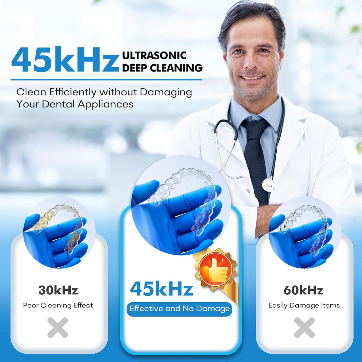 Upgraded Ultrasonic Retainer Cleaner, 45Khz Ultrasonic Dentures Cleaner for Night Guards, Braces, Aligner, Toothbrush, Jewelry and More, 4 Modes Cleaning Pod 200ML
