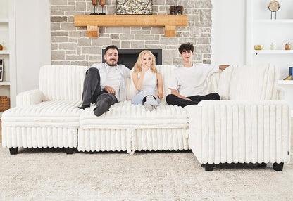 Corduroy Sleeper Sofa Bed with Storage Chaise Modular Sectional Sofa Couch with Pull Out Bed L Shaped Sectional Couches for Living Room Beige Couch