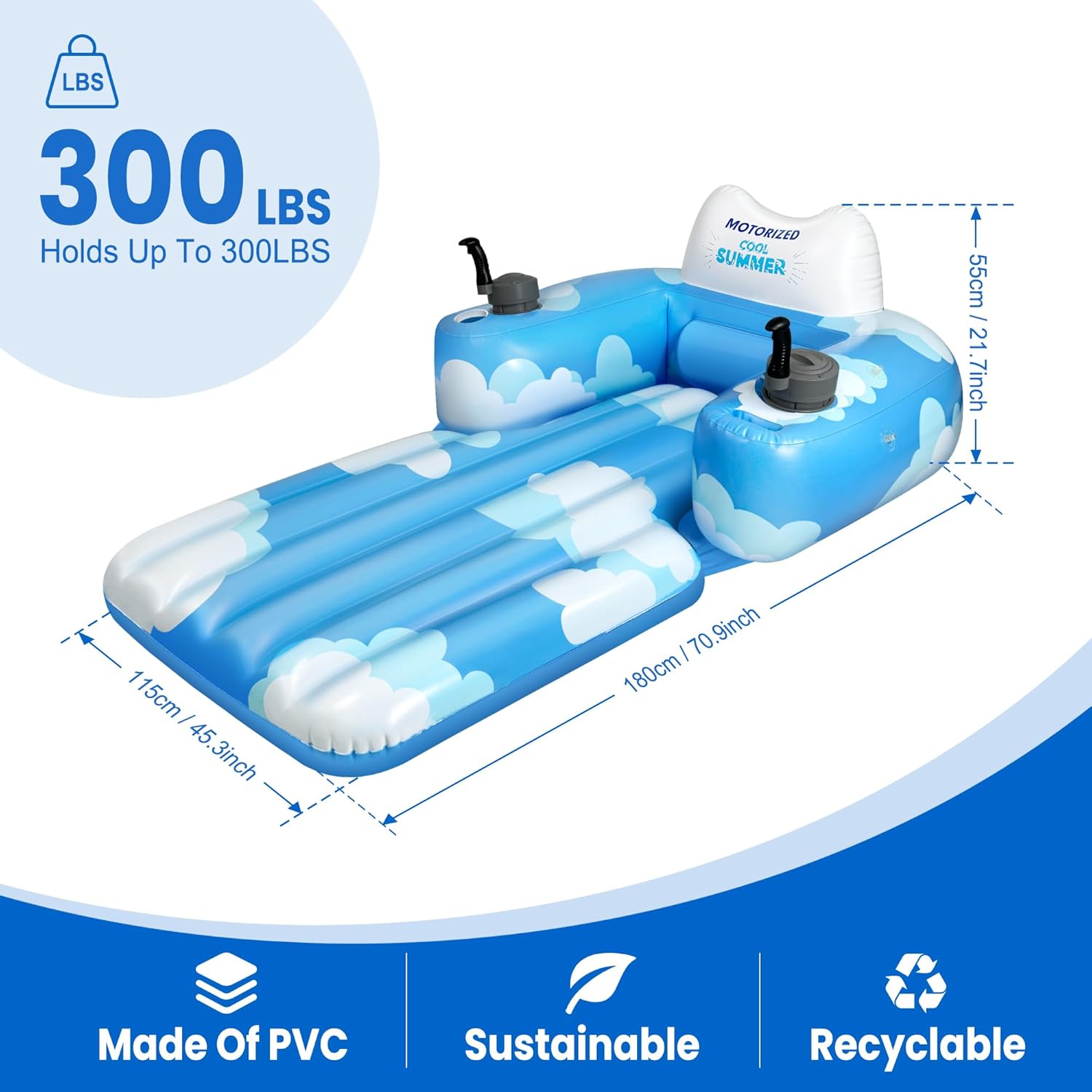 Motorized Pool Float for Adults, Rechargeable Electric Inflatable Lounger with Canopy, Lake River Floats Adult Size with Dual Motors, Pool Toys for Party, Vacation & Relaxation