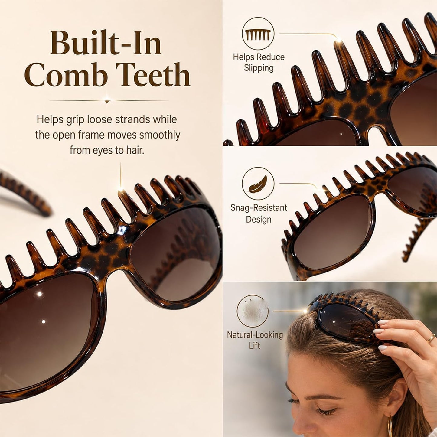 2 in 1 Foldable Sunglasses Headband Chic Tortoiseshell Hair Accessory, for Women Summer Workout Yoga Travel Daily Use