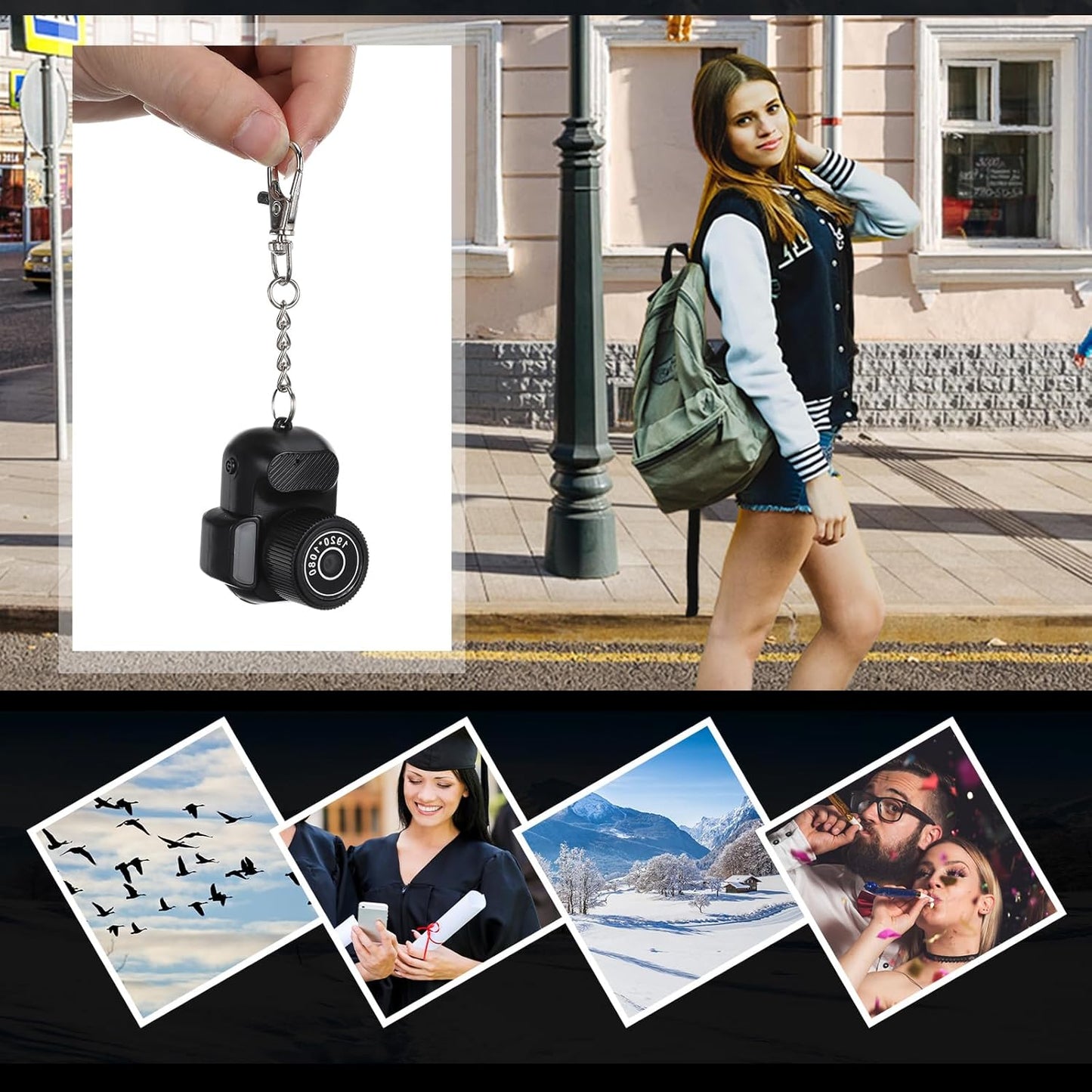 Mini Keychain Camera 1080P Small Retro Portable Photo Video Camera 100 Mins Battery Life Micro Video Camcorder for Travel Study Recording(16Gb)