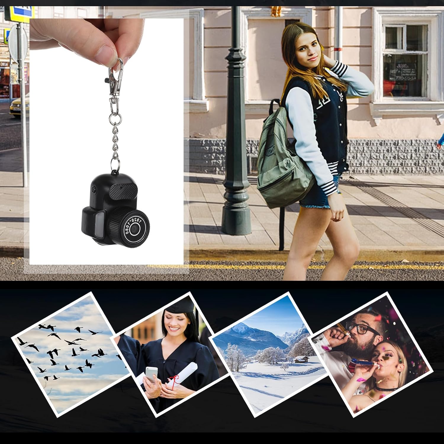 Mini Keychain Camera 1080P Small Retro Portable Photo Video Camera 100 Mins Battery Life Micro Video Camcorder for Travel Study Recording(16Gb)