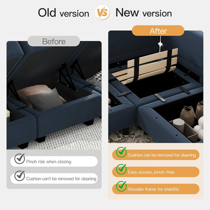 Modular Sectional Sofa with Ottomans Velvet Reversible Sleeper Sectional Sofa with Chaise Modular Sleeper Sofa Bed with Storage Seat Blue