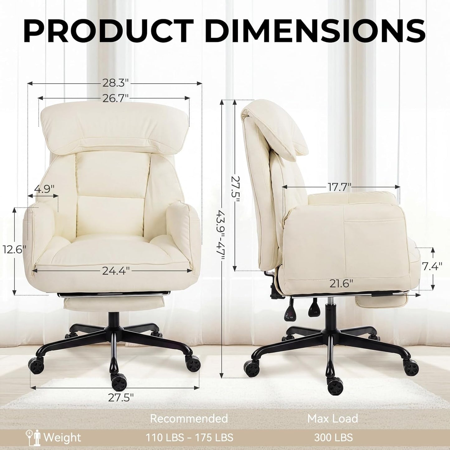 Cross Legged Office Chair with Pivoting Armrests,Criss Cross Chair with Pocket Spring Seat & Back,Reclining Computer Gaming Chair with Footrest and Metal Base (Cream)
