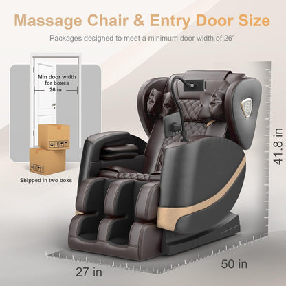 2025 Massage Chair Full Body, Zero Gravity Massage Chair with 10 Fix Rollers, Heating, Foot Massage, Auto Modes, Bluetooth Speaker, Touch Screen Controller (Black & Brown)