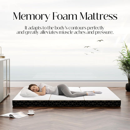 Tri-Fold Memory Foam Mattress Queen - 4 Inch Portable Folding Sofa Bed with Handle & Washable Cover, Floor Sofa Bed with Non-Slip Base, Space-Saving for Room, Travel, Guest Bed, RV, 78"X58"X4"