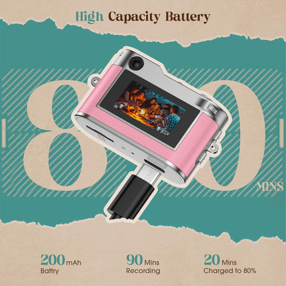 Mini Digital Camera, Keychain Camera 1080P HD with 2MP Lens, Flash, Video Recording, 32G Card Included, Portable and Compact Retro Vlog Camera for Travel, Kids, Pink