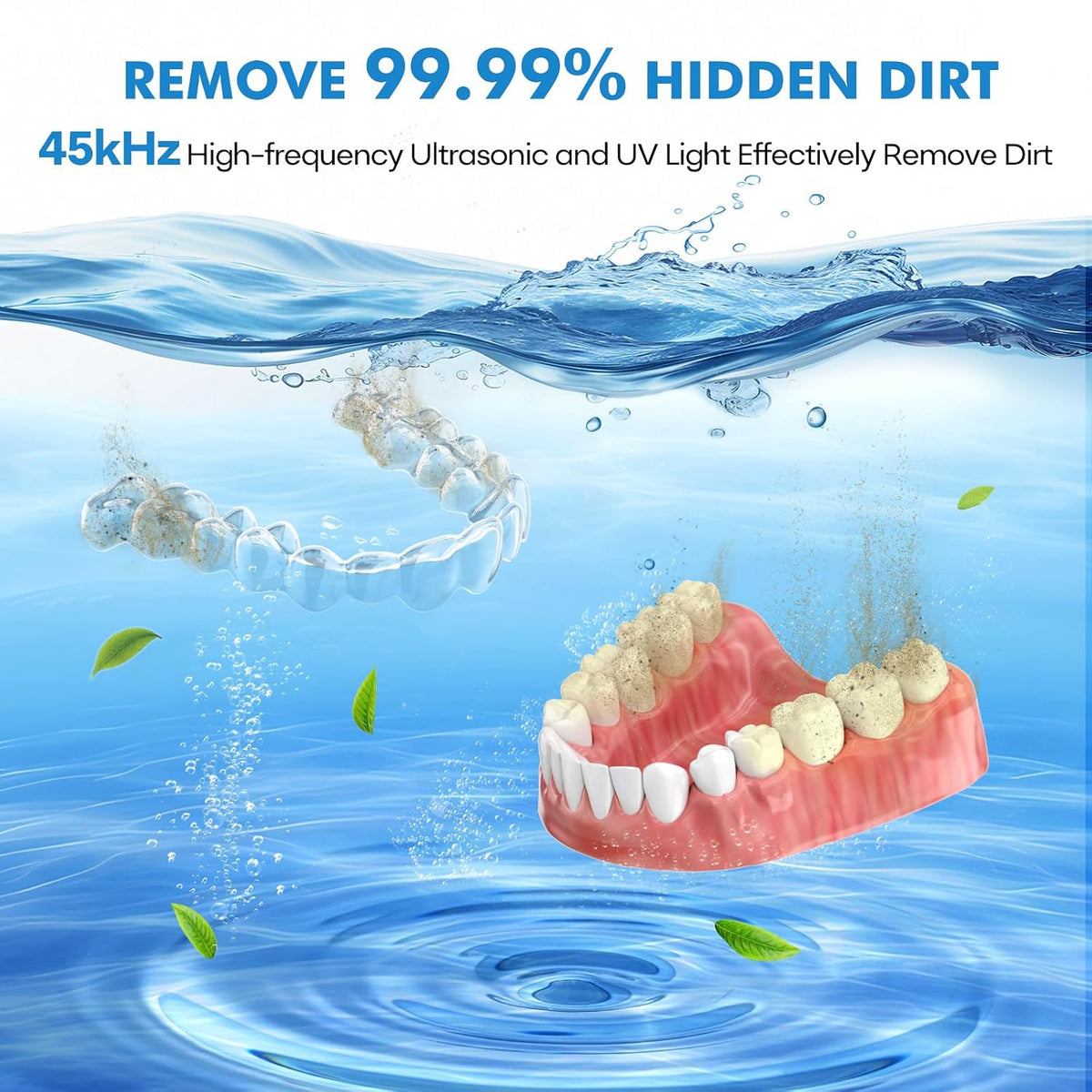 Upgraded Ultrasonic Retainer Cleaner, 45Khz Ultrasonic Dentures Cleaner for Night Guards, Braces, Aligner, Toothbrush, Jewelry and More, 4 Modes Cleaning Pod 200ML