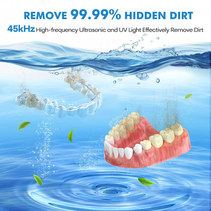 Upgraded Ultrasonic Retainer Cleaner, 45Khz Ultrasonic Dentures Cleaner for Night Guards, Braces, Aligner, Toothbrush, Jewelry and More, 4 Modes Cleaning Pod 200ML