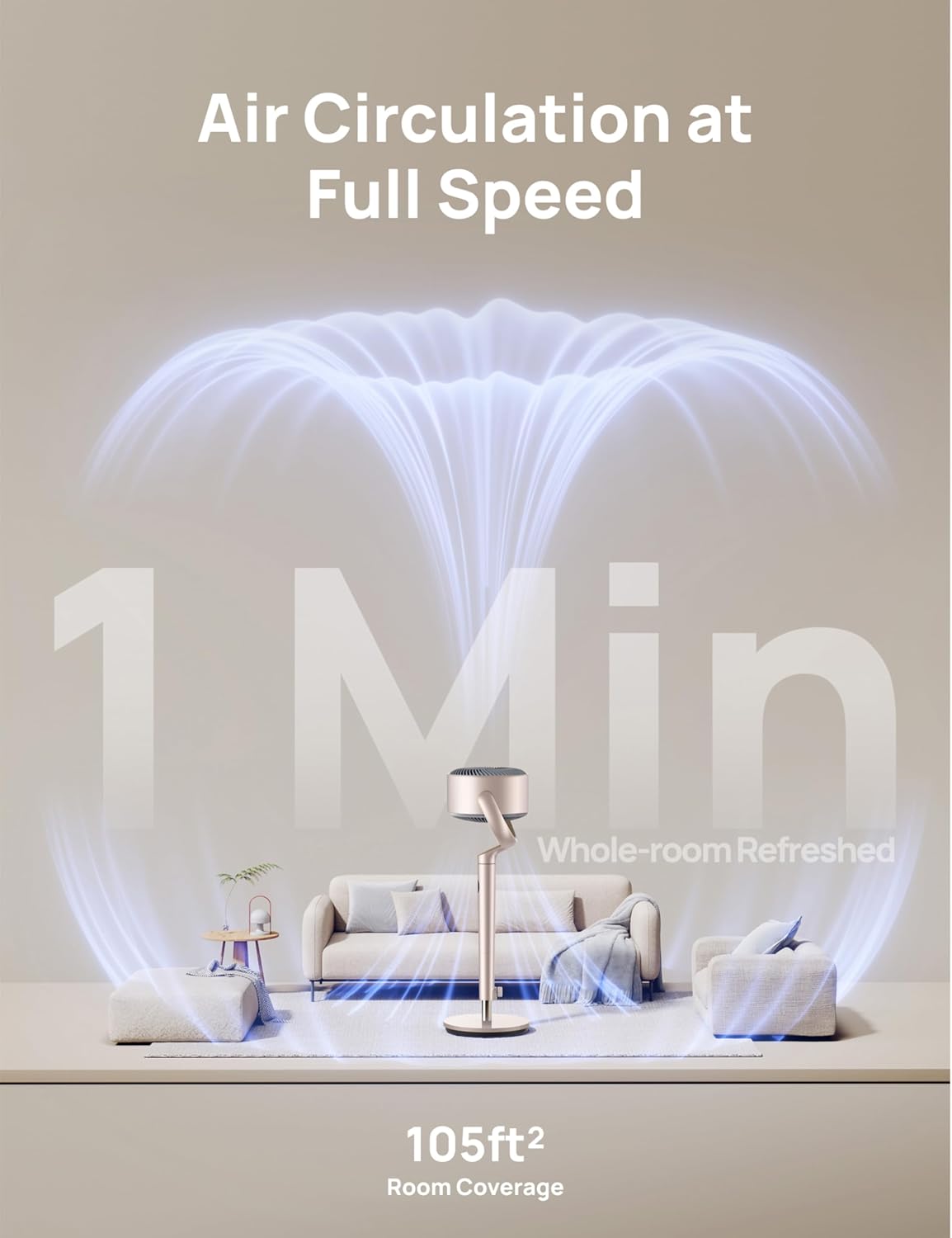 Smart Fans for Bedroom, 120° +120° Omni-Directional Oscillating Fan, 100Ft Quiet Pedestal Fan with RGB Light, 9 Speeds, 6 Modes, 20Db, 8H Timer, Wi-Fi/Voice, 37-42" Floor Fans, Starlight