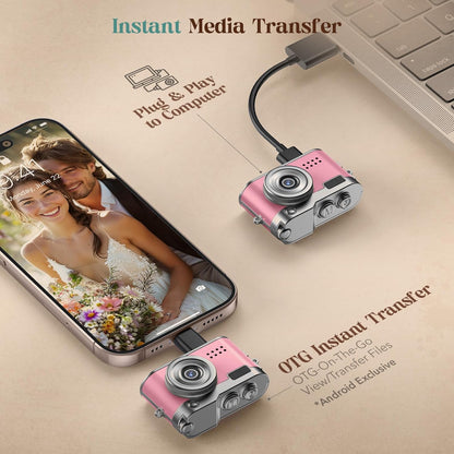 Mini Digital Camera, Keychain Camera 1080P HD with 2MP Lens, Flash, Video Recording, 32G Card Included, Portable and Compact Retro Vlog Camera for Travel, Kids, Pink