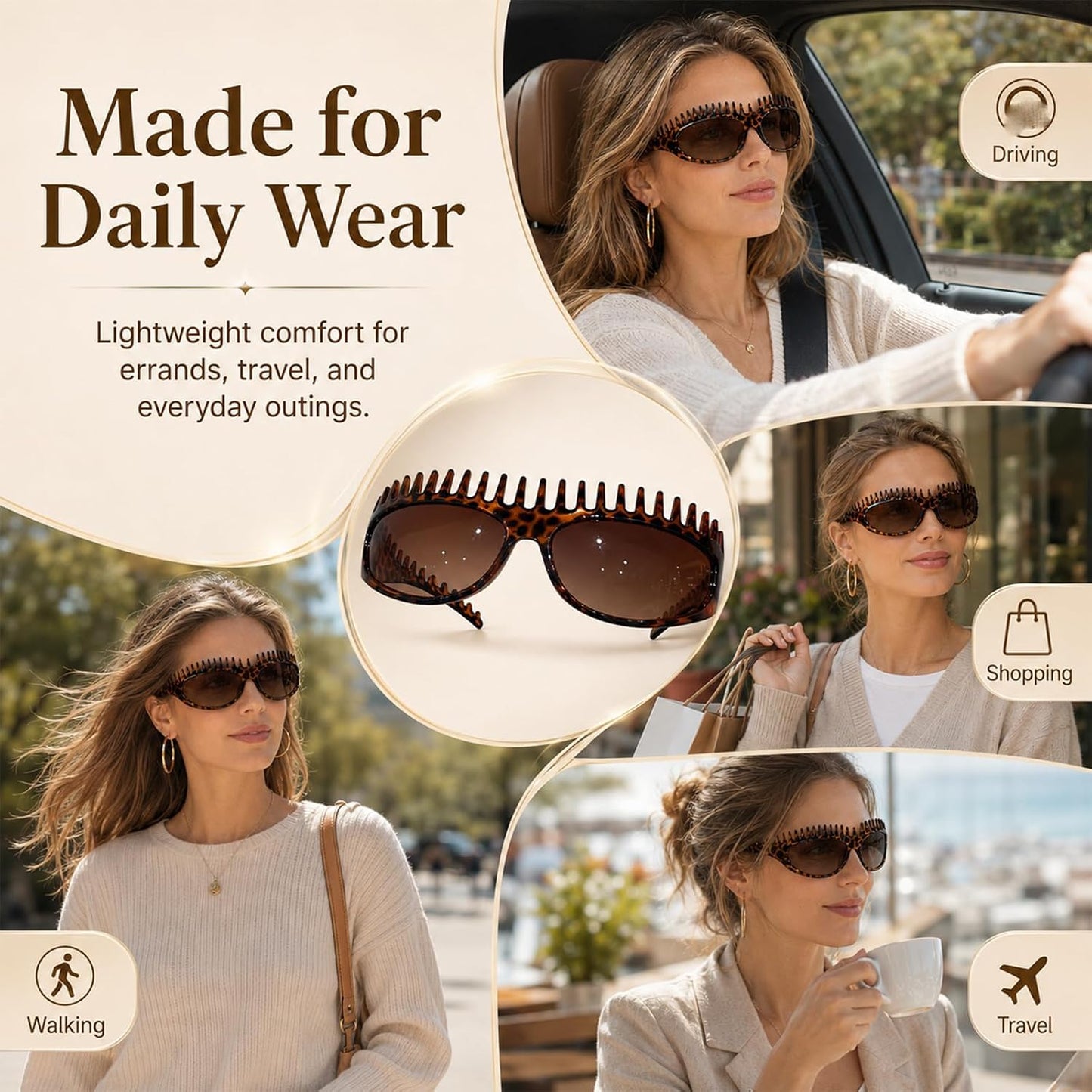 2 in 1 Foldable Sunglasses Headband Chic Tortoiseshell Hair Accessory, for Women Summer Workout Yoga Travel Daily Use