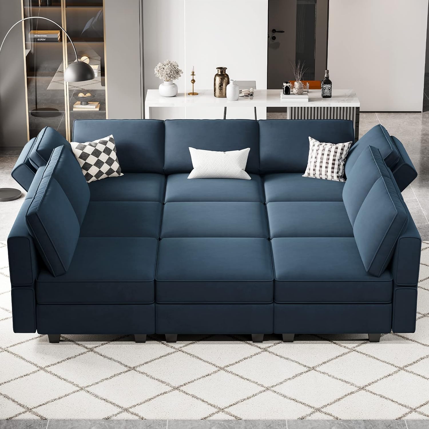 Modular Sectional Sofa with Ottomans Velvet Reversible Sleeper Sectional Sofa with Chaise Modular Sleeper Sofa Bed with Storage Seat Blue