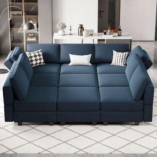 Modular Sectional Sofa with Ottomans Velvet Reversible Sleeper Sectional Sofa with Chaise Modular Sleeper Sofa Bed with Storage Seat Blue