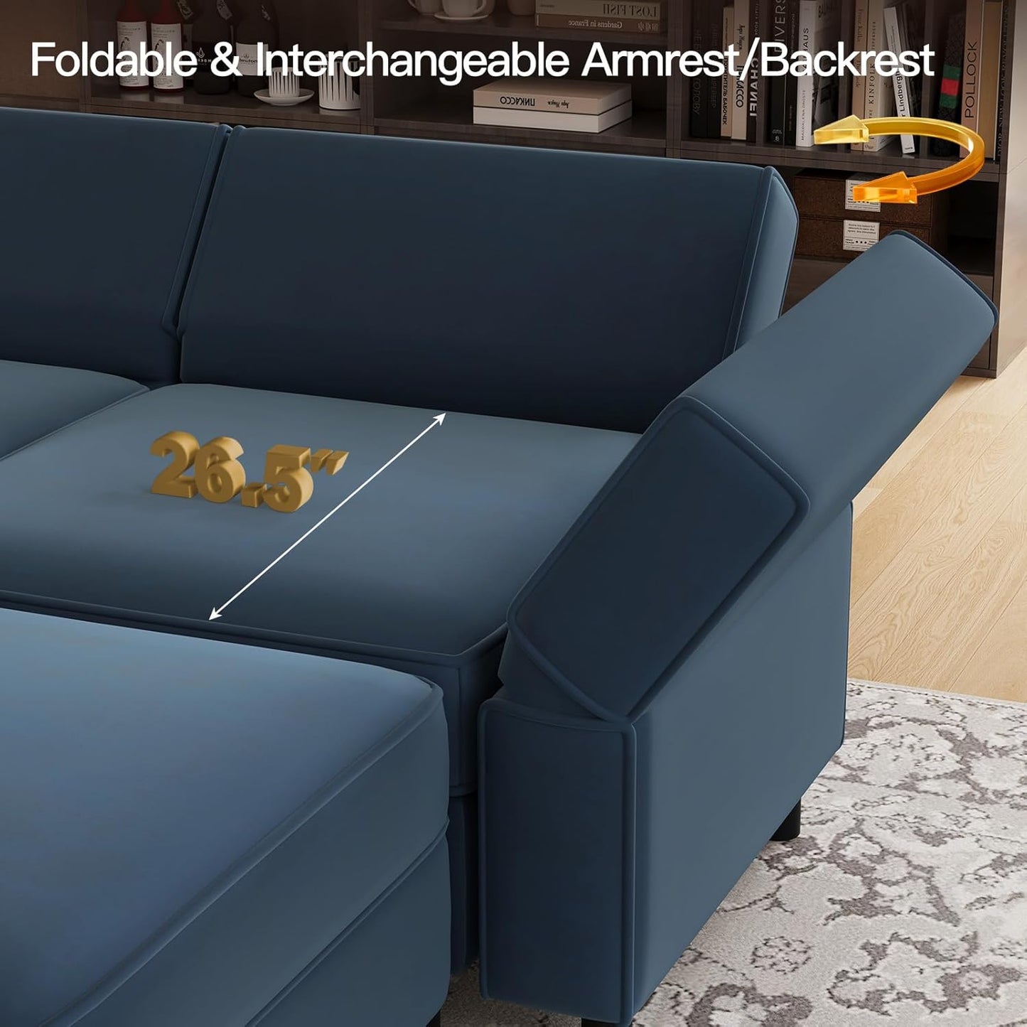 Modular Sectional Sofa with Ottomans Velvet Reversible Sleeper Sectional Sofa with Chaise Modular Sleeper Sofa Bed with Storage Seat Blue