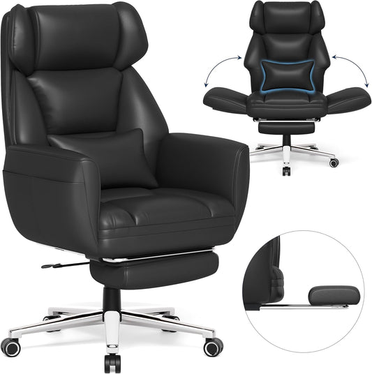 Ergonomic Chair with Footrest – Wide Cross Legged Chair with Reversible Armrests, 120°Tilt, Lumbar Support,Heavy-Duty Base, Big and Tall Executive Chair Plus, Black, GY82766