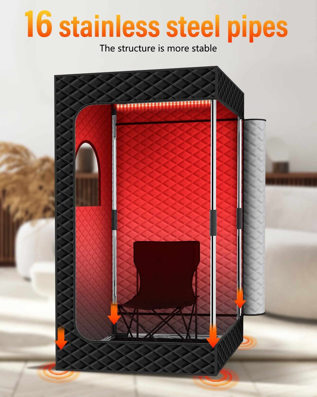 Portable Steam Sauna Tent for Home, Infrared Sauna with 3L Steamer, 9 Temp Levels & 99 Min Timer, 5-Layer Waterproof Insulated, Folding Chair Included, Indoor Spa (Light Black)