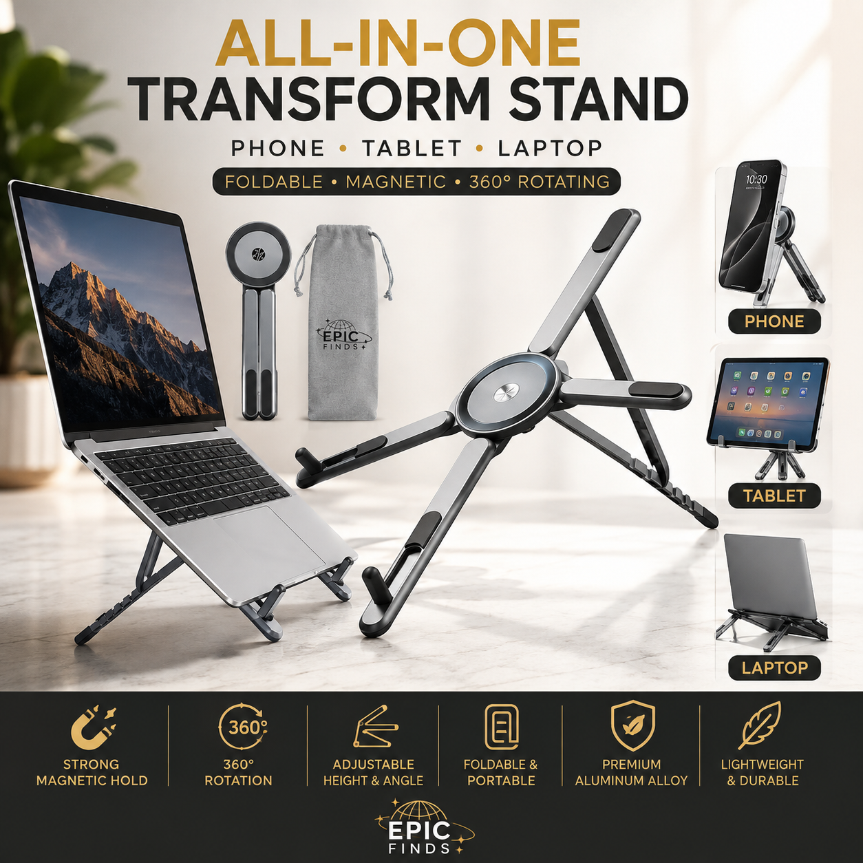 Portable Laptop Stand – Foldable Magnetic Metal Stand