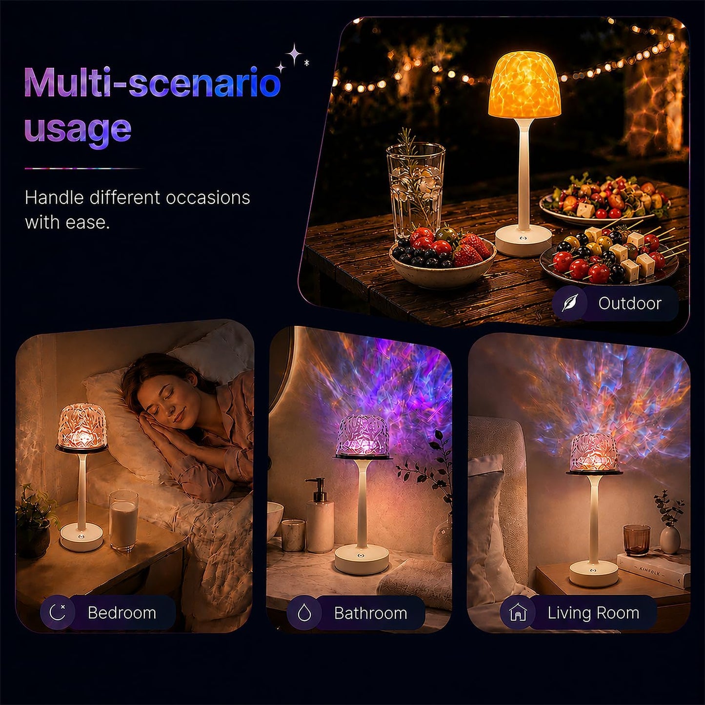 Shower Lamp Waterproof Rechargeable LED Ocean Projector