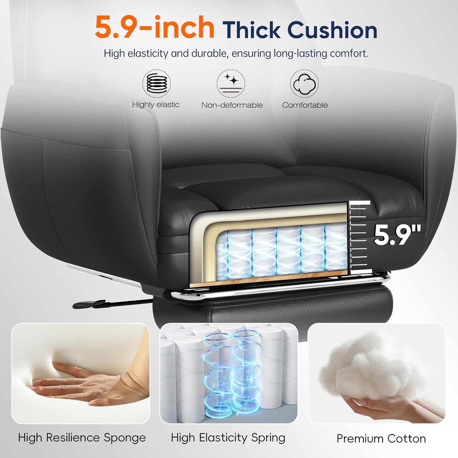 Ergonomic Chair with Footrest – Wide Cross Legged Chair with Reversible Armrests, 120°Tilt, Lumbar Support,Heavy-Duty Base, Big and Tall Executive Chair Plus, Black, GY82766