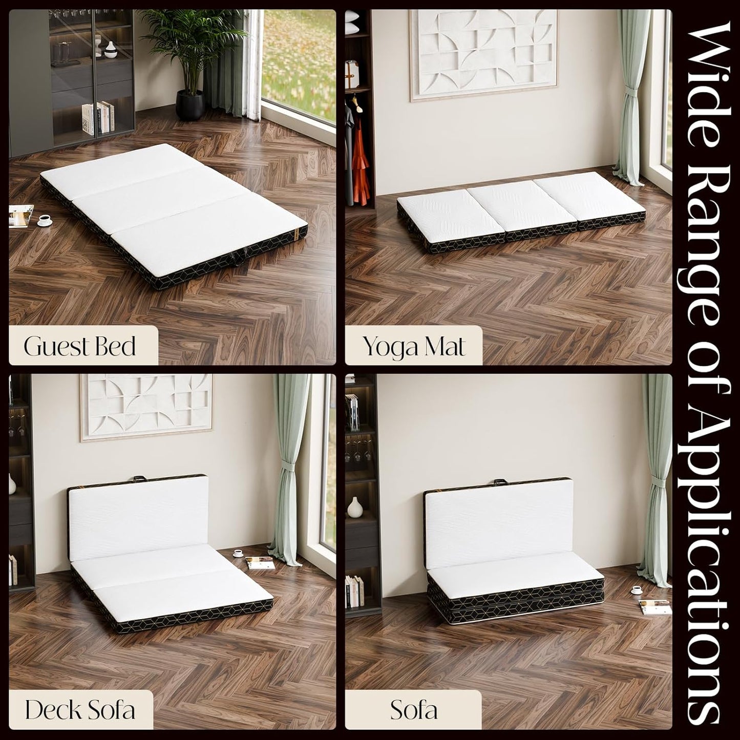 Tri-Fold Memory Foam Mattress Queen - 4 Inch Portable Folding Sofa Bed with Handle & Washable Cover, Floor Sofa Bed with Non-Slip Base, Space-Saving for Room, Travel, Guest Bed, RV, 78"X58"X4"