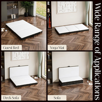 Tri-Fold Memory Foam Mattress Queen - 4 Inch Portable Folding Sofa Bed with Handle & Washable Cover, Floor Sofa Bed with Non-Slip Base, Space-Saving for Room, Travel, Guest Bed, RV, 78"X58"X4"
