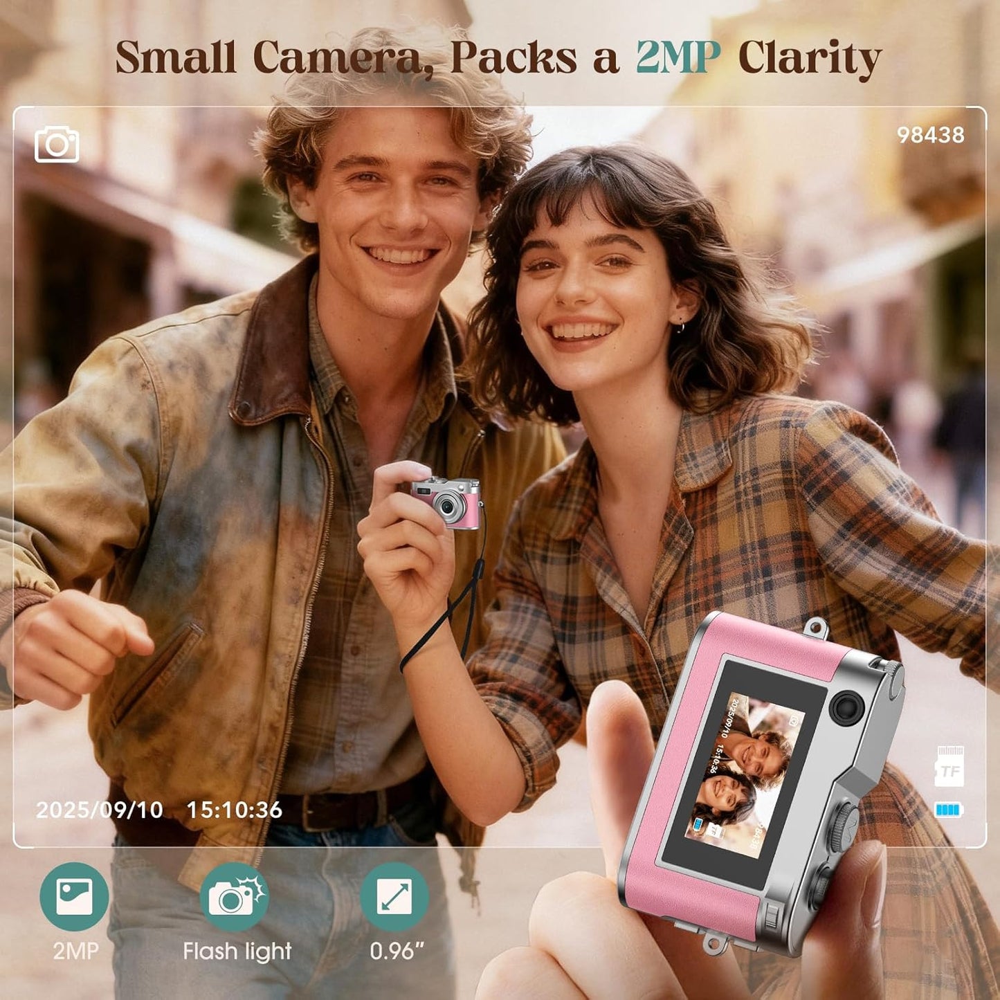 Mini Digital Camera, Keychain Camera 1080P HD with 2MP Lens, Flash, Video Recording, 32G Card Included, Portable and Compact Retro Vlog Camera for Travel, Kids, Pink