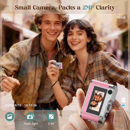 Mini Digital Camera, Keychain Camera 1080P HD with 2MP Lens, Flash, Video Recording, 32G Card Included, Portable and Compact Retro Vlog Camera for Travel, Kids, Pink