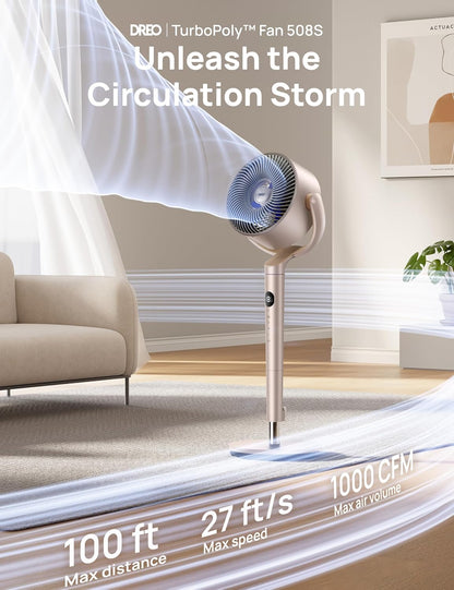 Smart Fans for Bedroom, 120° +120° Omni-Directional Oscillating Fan, 100Ft Quiet Pedestal Fan with RGB Light, 9 Speeds, 6 Modes, 20Db, 8H Timer, Wi-Fi/Voice, 37-42" Floor Fans, Starlight