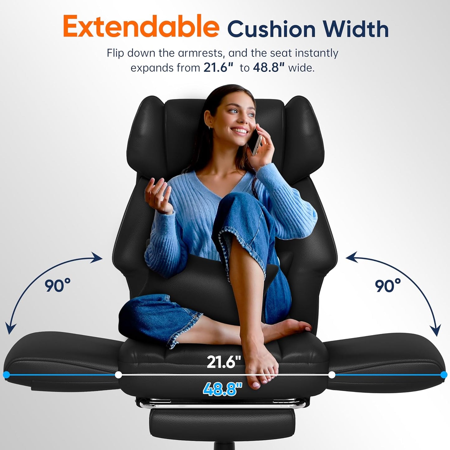 Ergonomic Chair with Footrest – Wide Cross Legged Chair with Reversible Armrests, 120°Tilt, Lumbar Support,Heavy-Duty Base, Big and Tall Executive Chair Plus, Black, GY82766