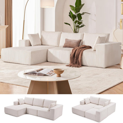 AltaCloud™ 108” Modular Cloud Sofa – Deep Seat with Left Chaise (Beige)