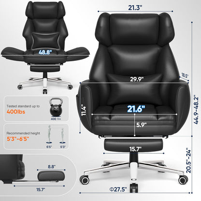 Ergonomic Chair with Footrest – Wide Cross Legged Chair with Reversible Armrests, 120°Tilt, Lumbar Support,Heavy-Duty Base, Big and Tall Executive Chair Plus, Black, GY82766