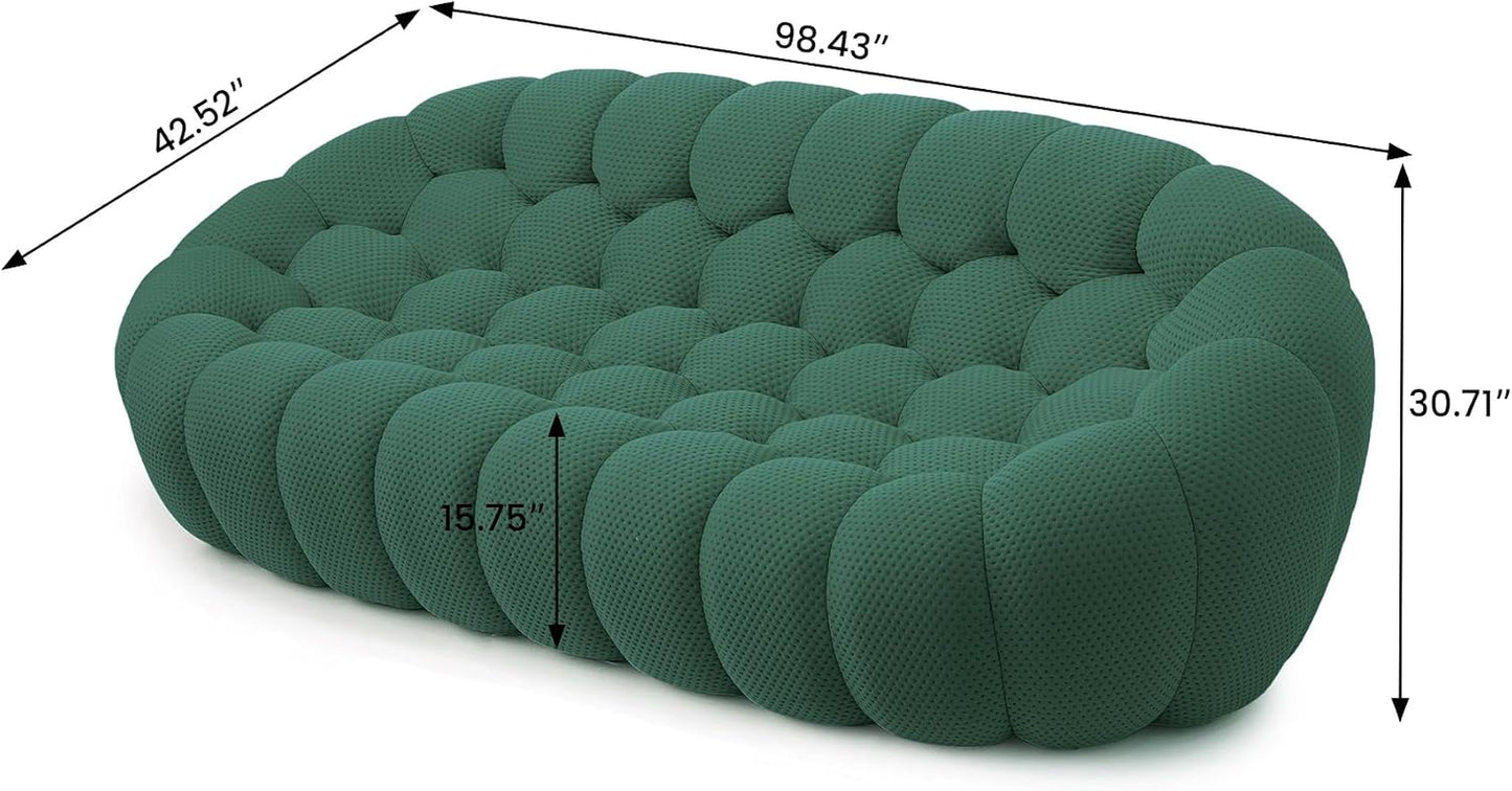 Bubble Couch, 98.43'' Modern 3-Seater Lazy Floor Couch, Memory Foam Bubble round Sofa 3D Honeycomb Shape Curved Sofas for Living Room, Office, Apartment (Green)