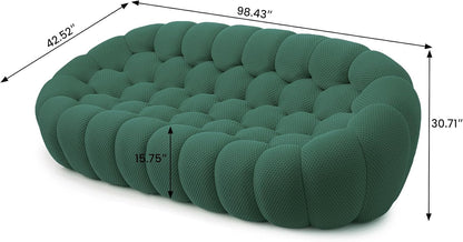 Bubble Couch, 98.43'' Modern 3-Seater Lazy Floor Couch, Memory Foam Bubble round Sofa 3D Honeycomb Shape Curved Sofas for Living Room, Office, Apartment (Green)