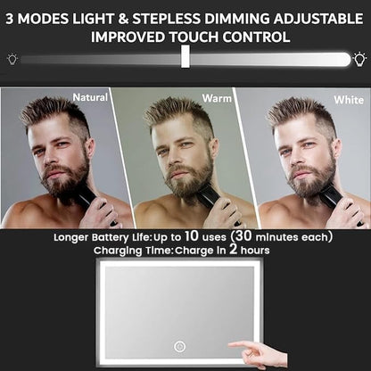 Rechargeable Hanging 3-Way Mirror – LED Trifold Glass Mirror for Haircuts, Makeup & Grooming