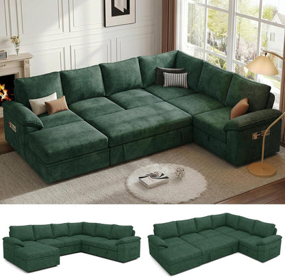 LunaLounge™ Modular Sectional Sleeper – 108" U-Shaped Cloud Sofa Bed with Hidden Storage