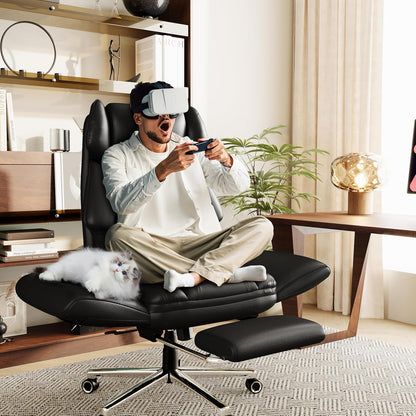 Ergonomic Chair with Footrest – Wide Cross Legged Chair with Reversible Armrests, 120°Tilt, Lumbar Support,Heavy-Duty Base, Big and Tall Executive Chair Plus, Black, GY82766