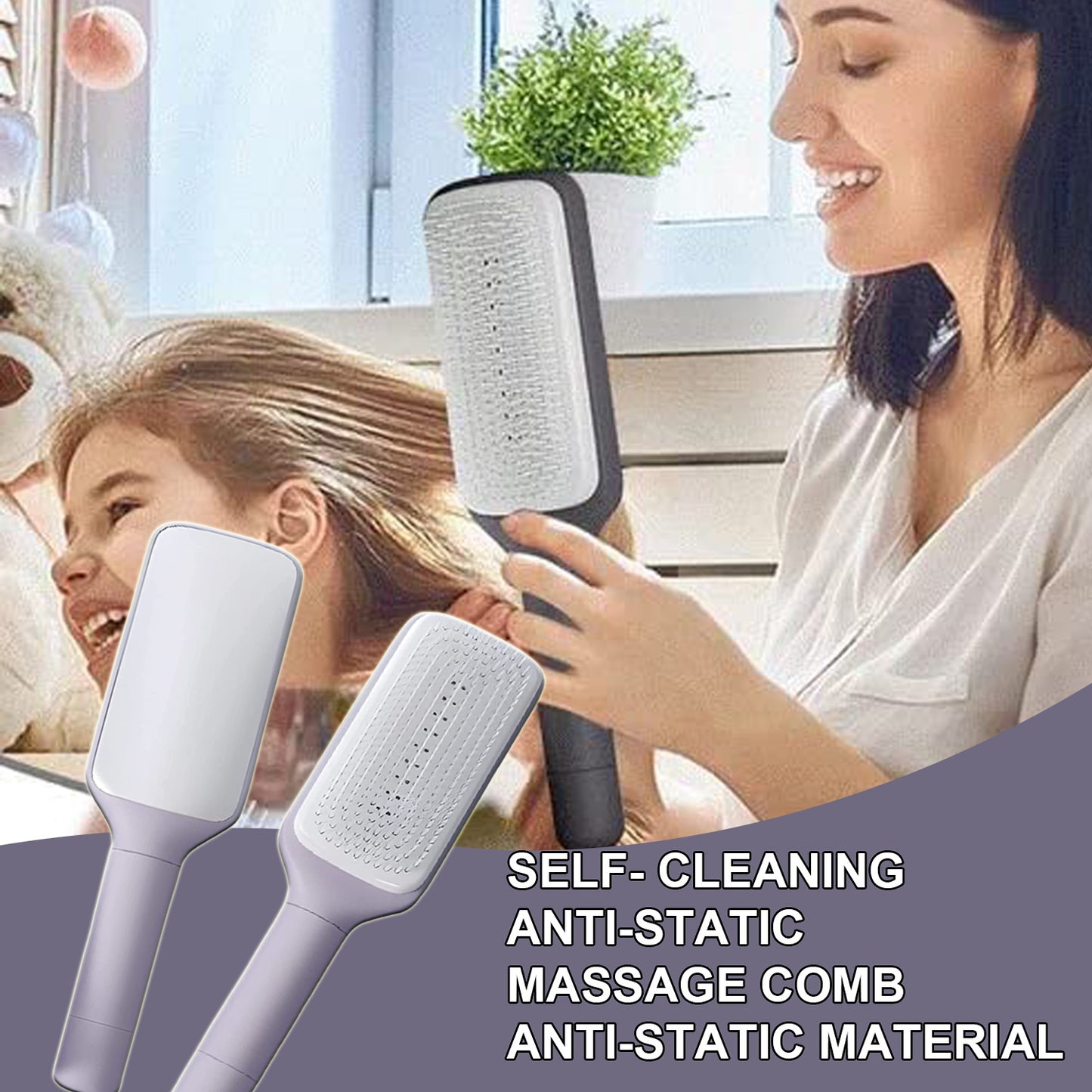 Revolutionary 4-in-1 Self-Cleaning Hair Brush - Anti-Static Massage Comb with Scalable Rotating Design