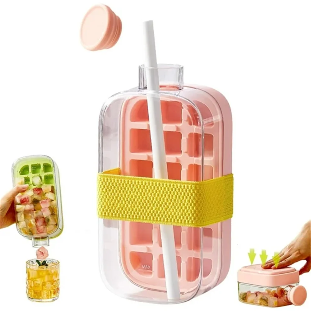 IcePress™ Bottle – 2-in-1 Push-to-Release Ice Maker with Straw